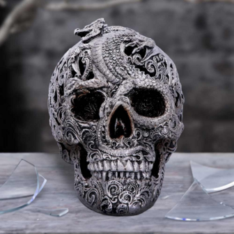 Nemesis Now - Silver Cranial Drakos Engraved Dragon Skull 19.5cm