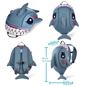 Crazy Safety -  Shark Children Backpack - Grey