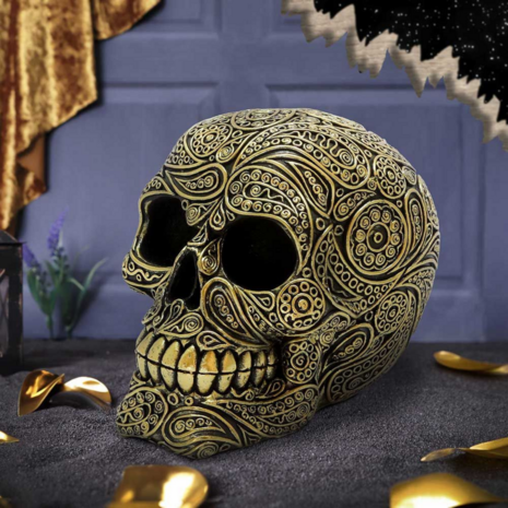 Nemesis Now - Paisley Black and Gold Skull Head 15cm