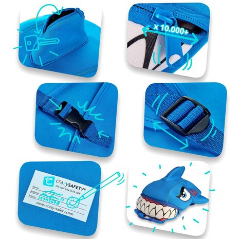 Crazy Safety -  Shark Children Backpack - Blue