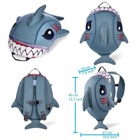 Crazy Safety -  Shark Children Backpack - Grey